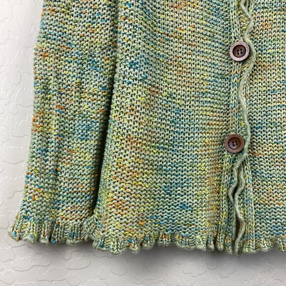 BCBGMaxAzria Ruffled Marled Knit Cardigan Green Multi Womens Size XL Boho Y2K - Picture 3 of 10